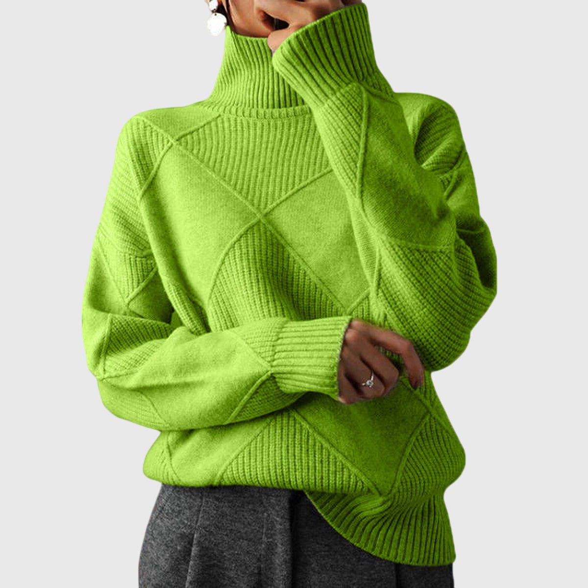 Women's Ribbed Knit Turtleneck Sweater - Green