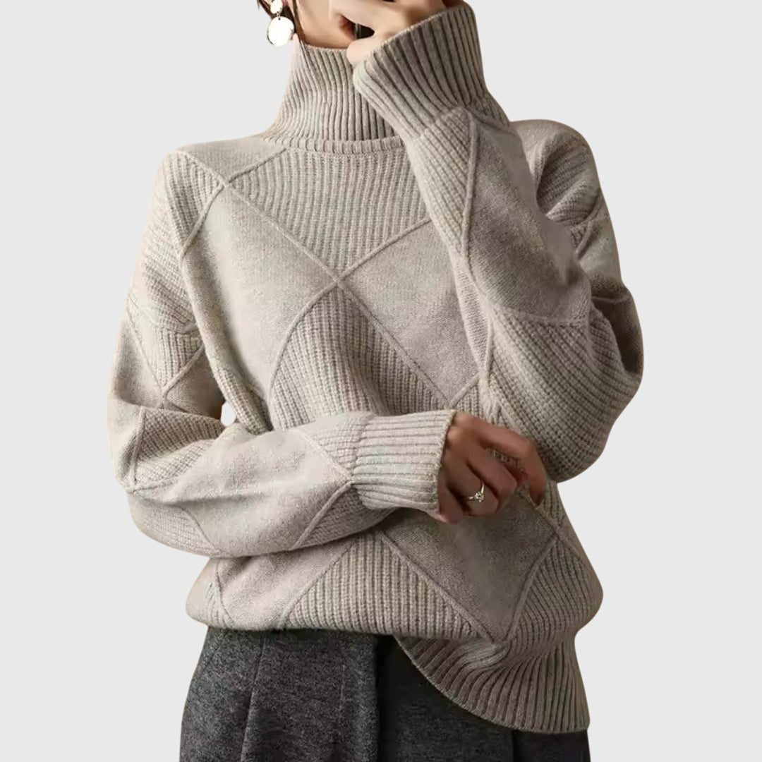Women's Ribbed Knit Turtleneck Sweater - Gray