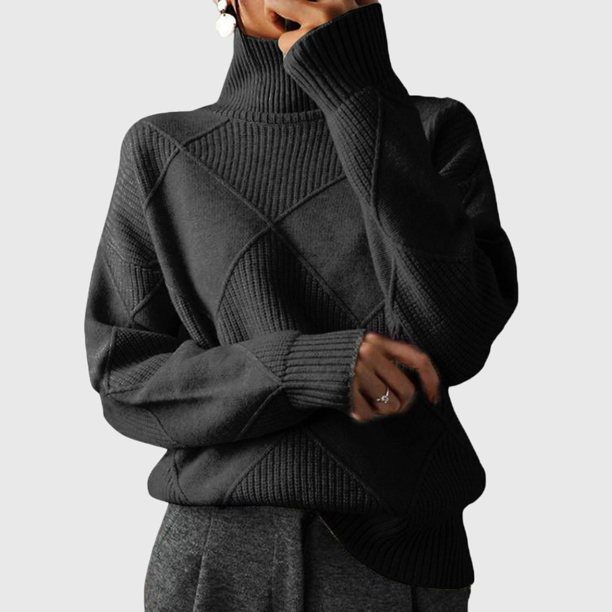Women's Ribbed Knit Turtleneck Sweater - Black