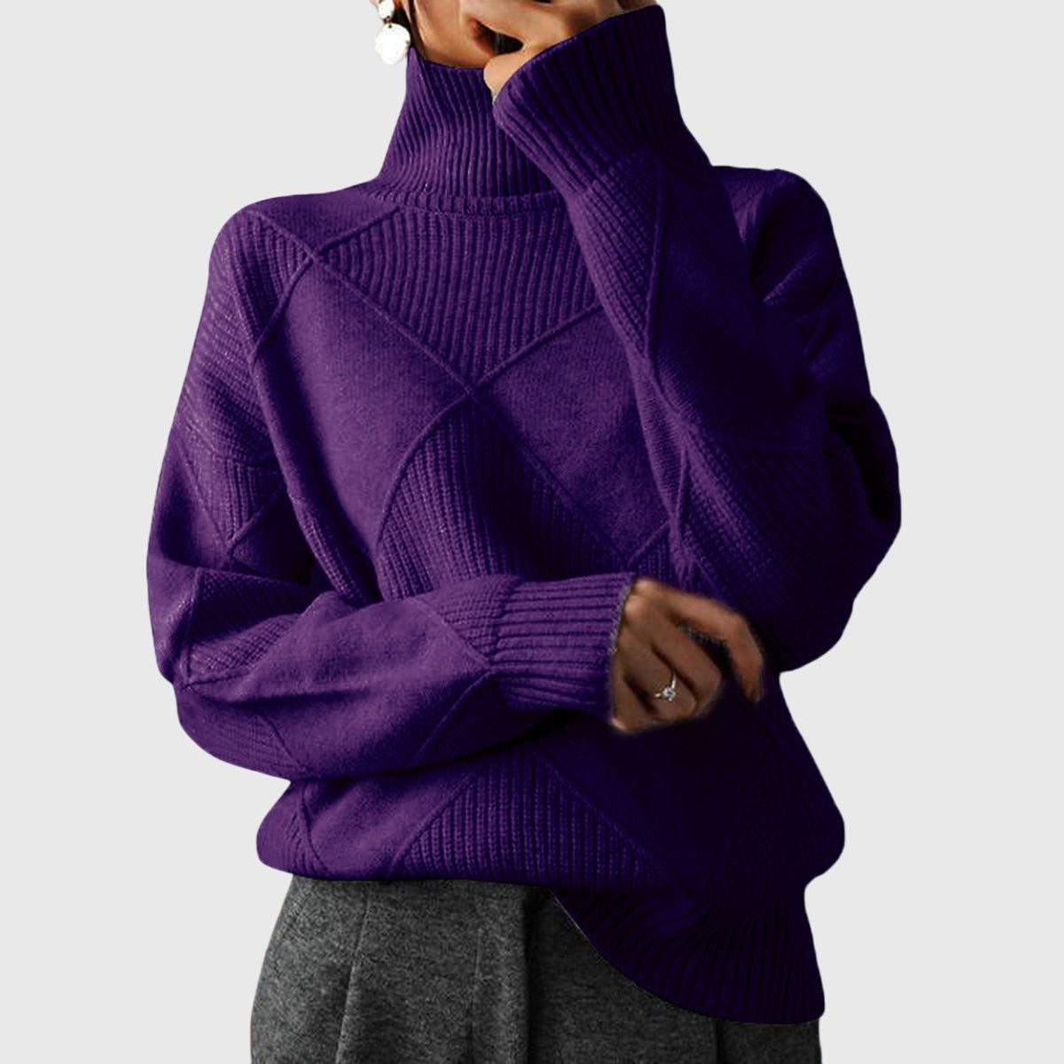 Women's Ribbed Knit Turtleneck Sweater - Purple