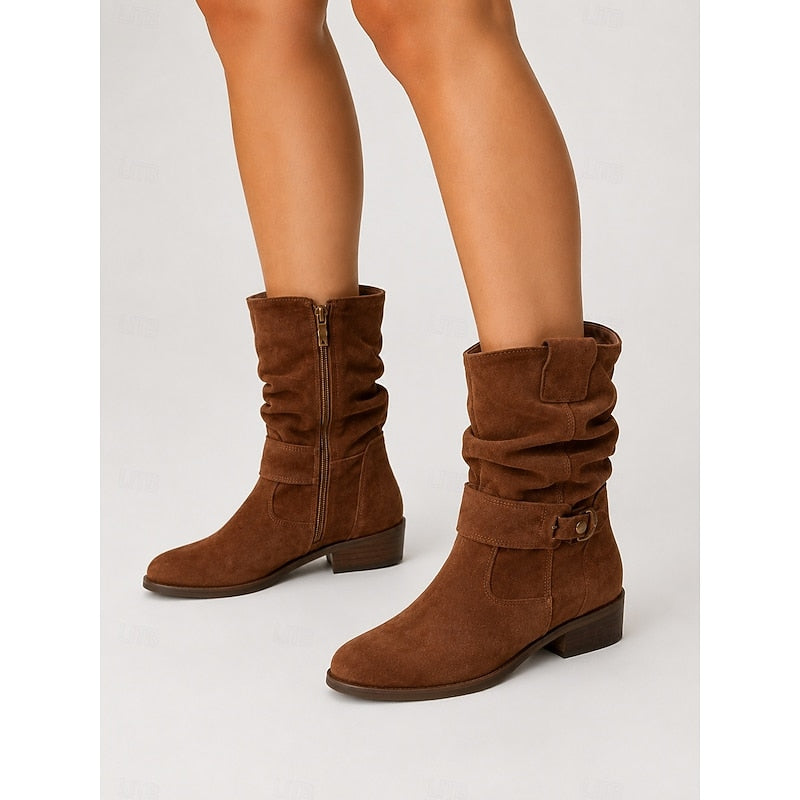 Women's Slouchy Block-Heel Ankle Boots with Side Zip