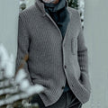 Men's Ribbed Stand-Collar Button Cardigan with Pockets - Gray
