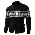 Women's Fair Isle Stand Collar Zip-Up Cardigan - Black