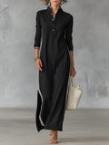 Women's Collared Button Front Sweater Maxi Dress - Black