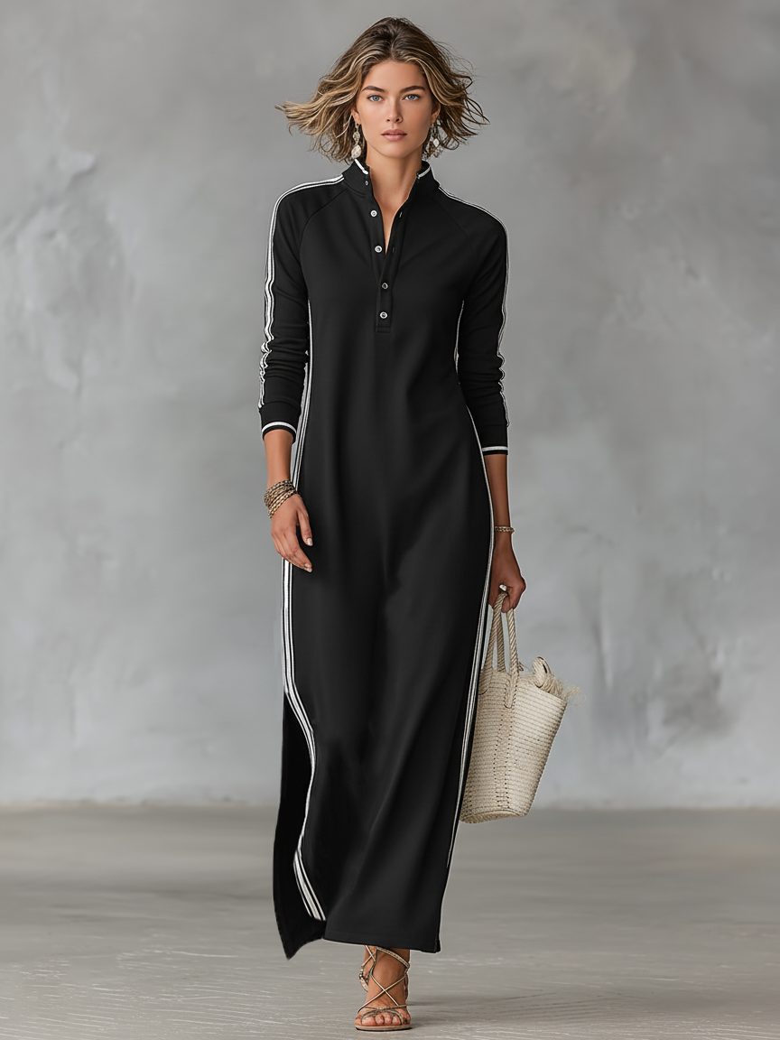 Women's Collared Button Front Sweater Maxi Dress