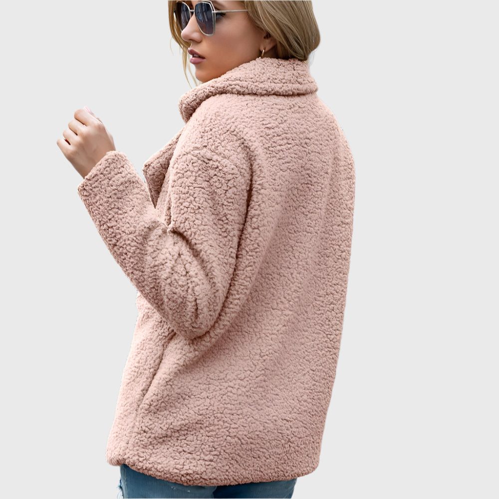 Women's Double-Breasted Sherpa Jacket with Notch Collar