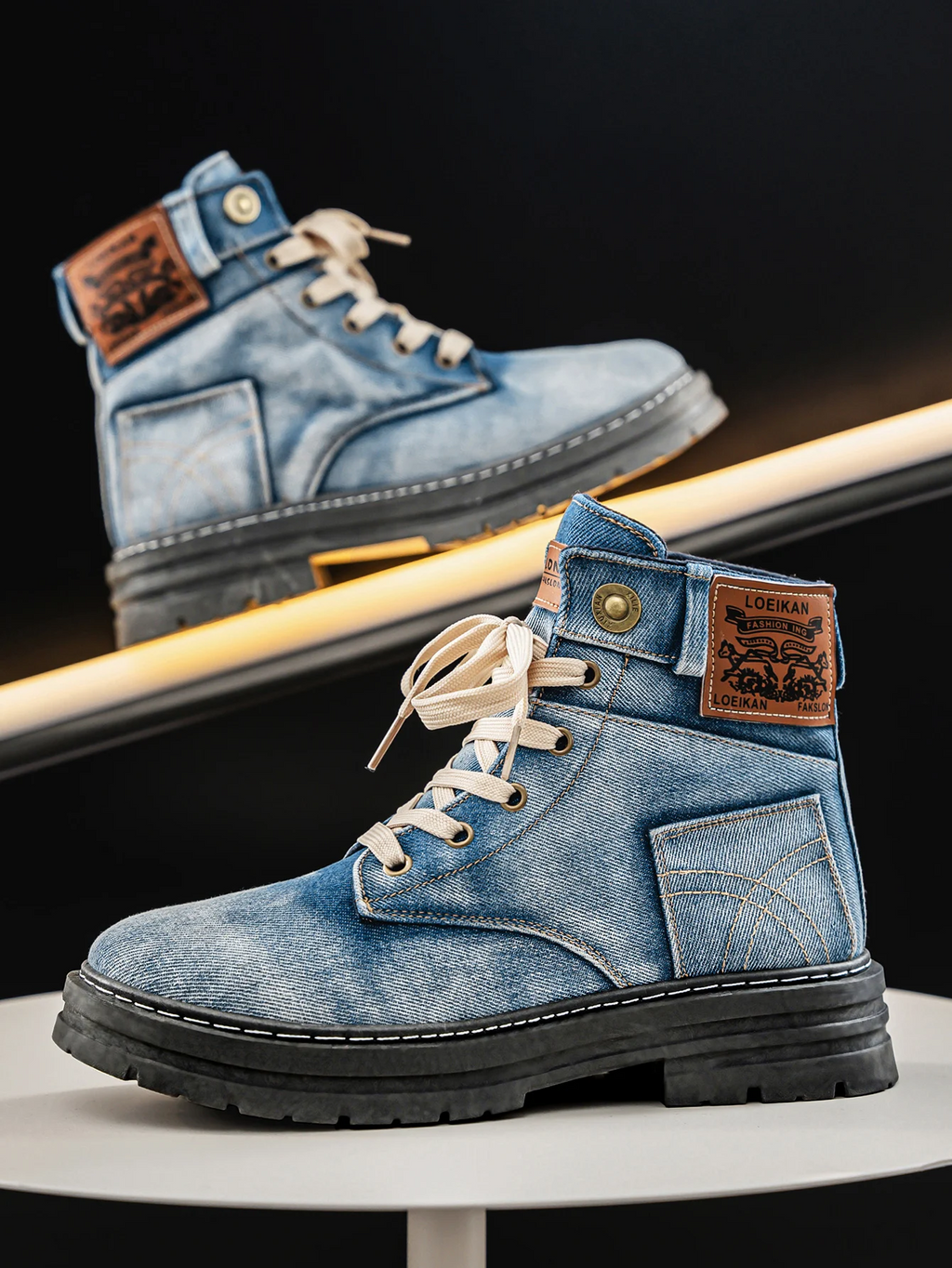 Men's Denim-Style Lace-Up Boots