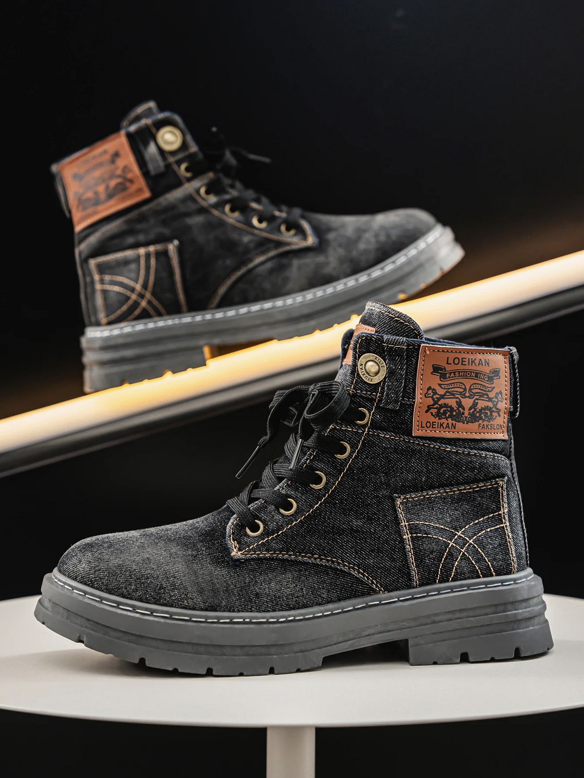 Men's Denim-Style Lace-Up Boots