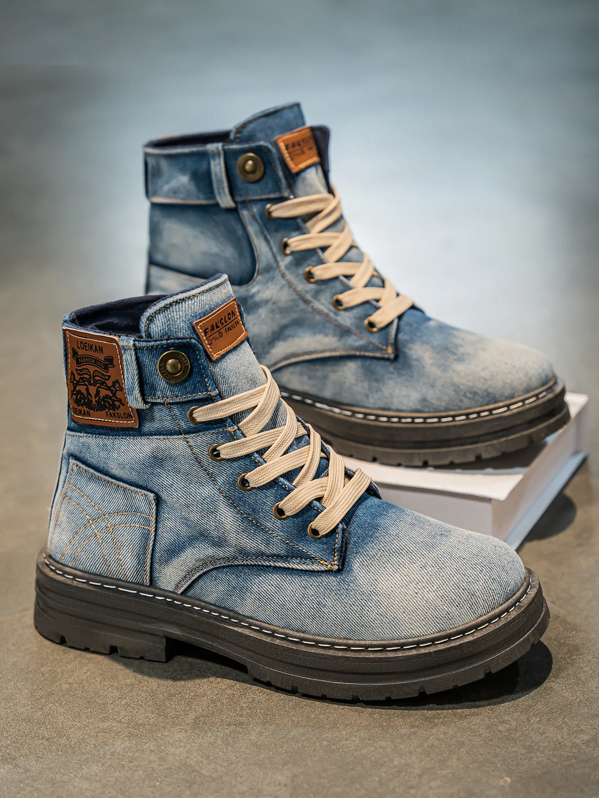 Men's Denim-Style Lace-Up Boots