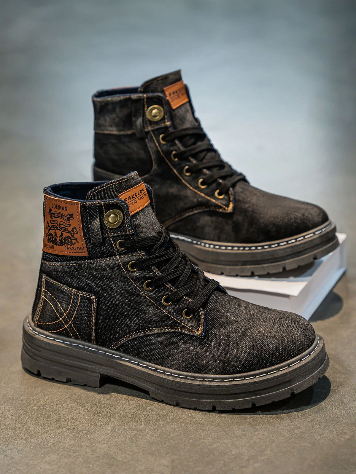 Men's Denim-Style Lace-Up Boots