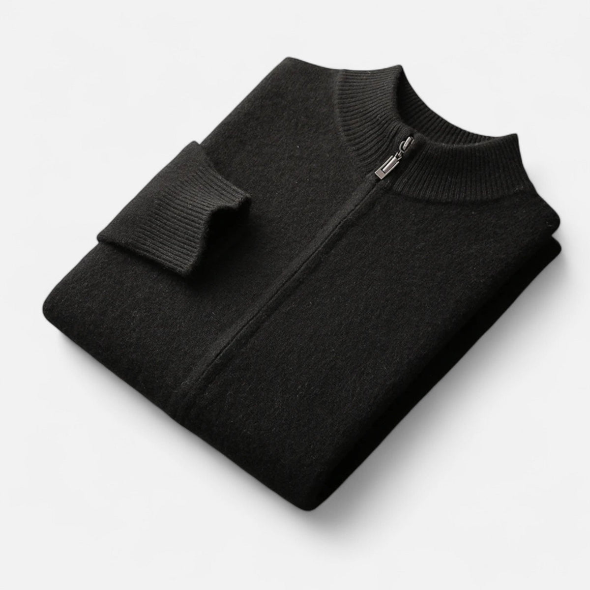 Men's Merino Wool Zip-Up Stand Collar Cardigan
