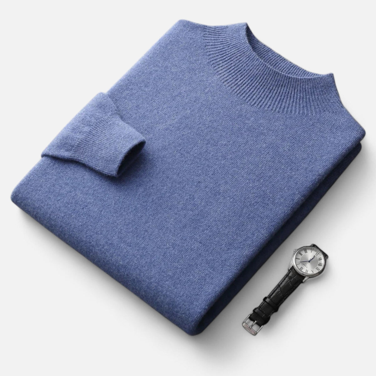 Men's Wool Half-Turtleneck Sweater - Blue