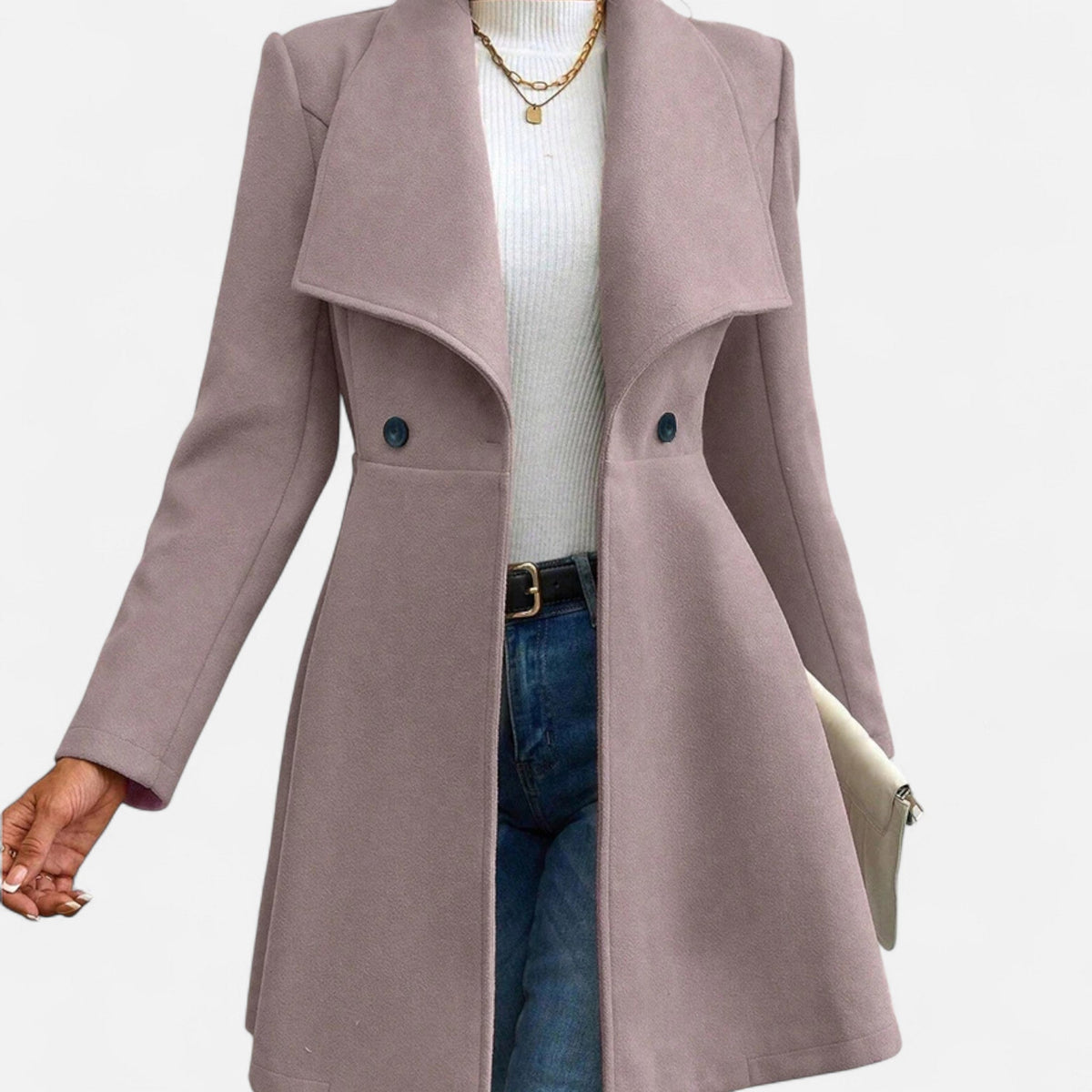 Women's Lapel Wool Winter Coat with Button Front