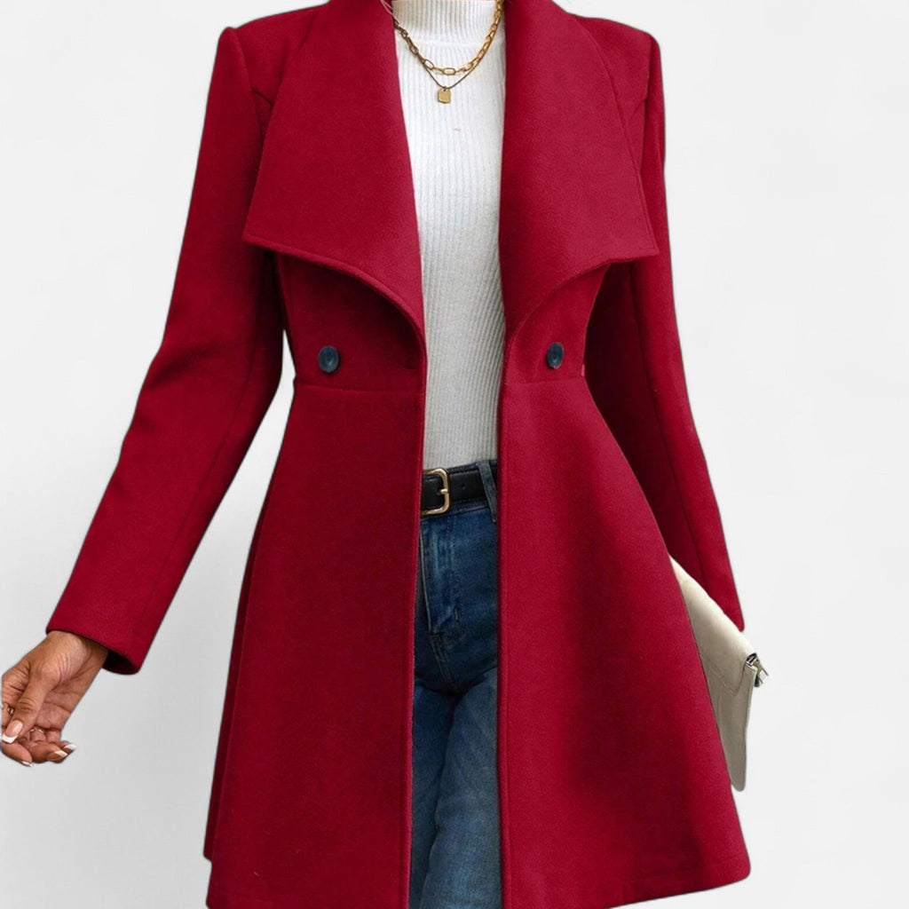 Women's Lapel Wool Winter Coat with Button Front