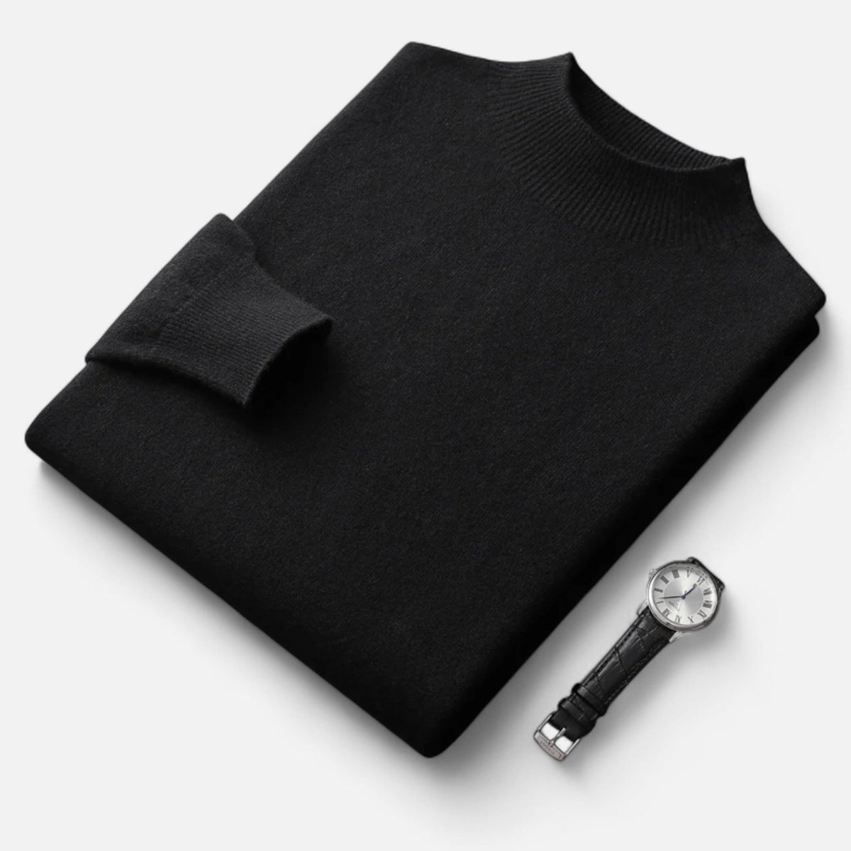Men's Wool Half-Turtleneck Sweater - Black