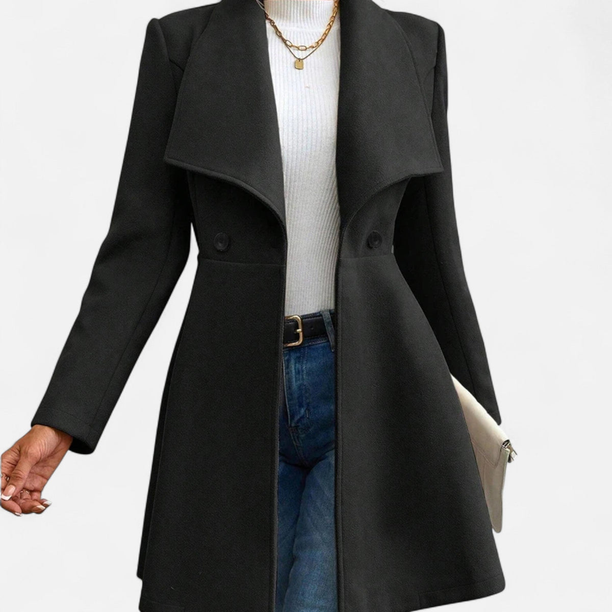 Women's Lapel Wool Winter Coat with Button Front