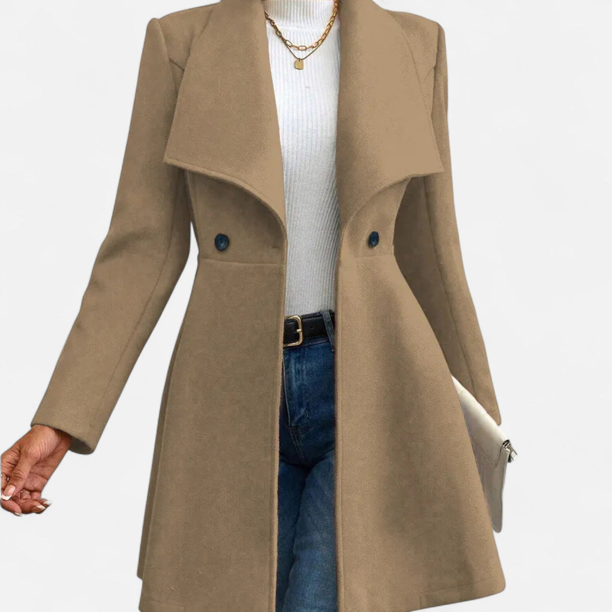 Women's Lapel Wool Winter Coat with Button Front
