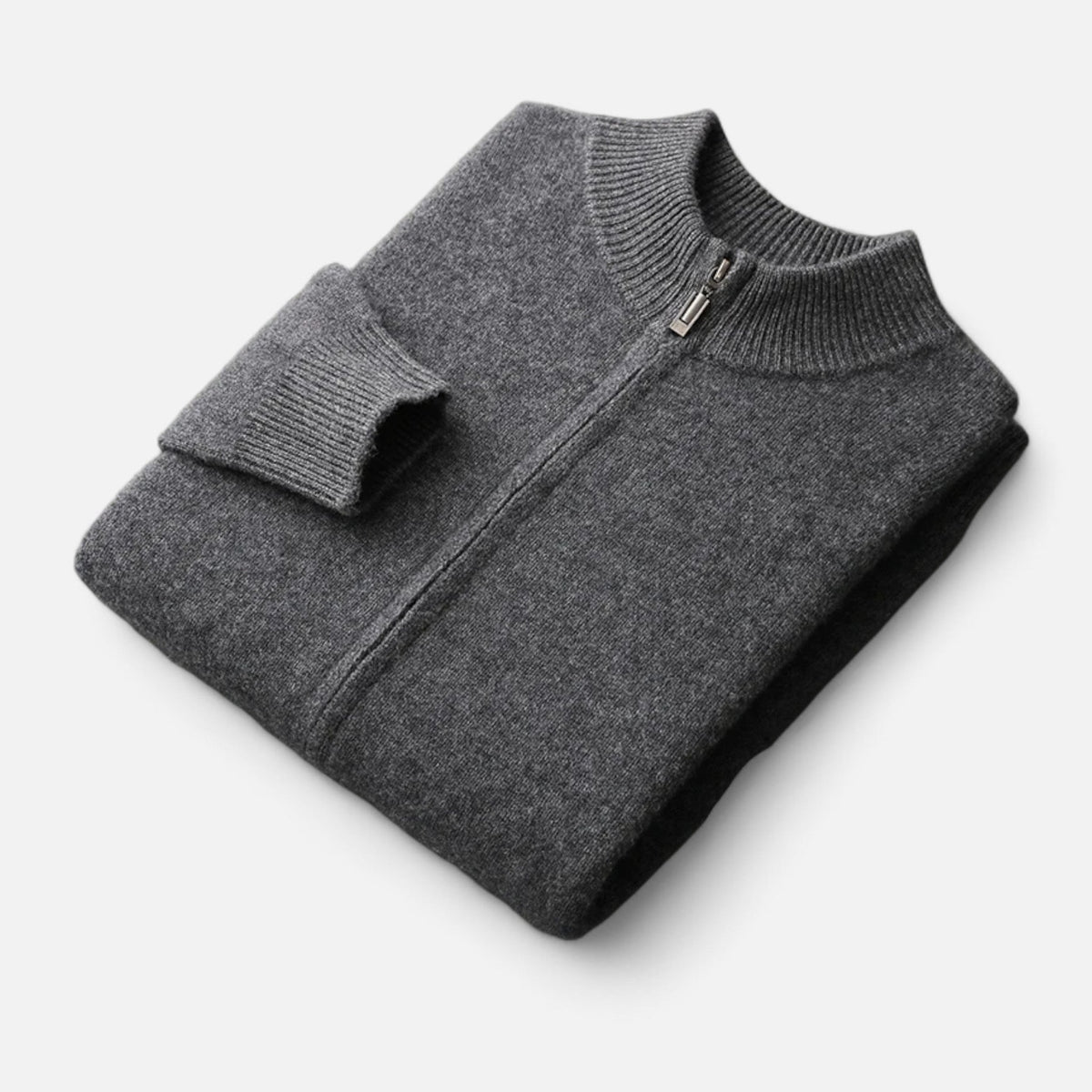 Men's Merino Wool Zip-Up Stand Collar Cardigan