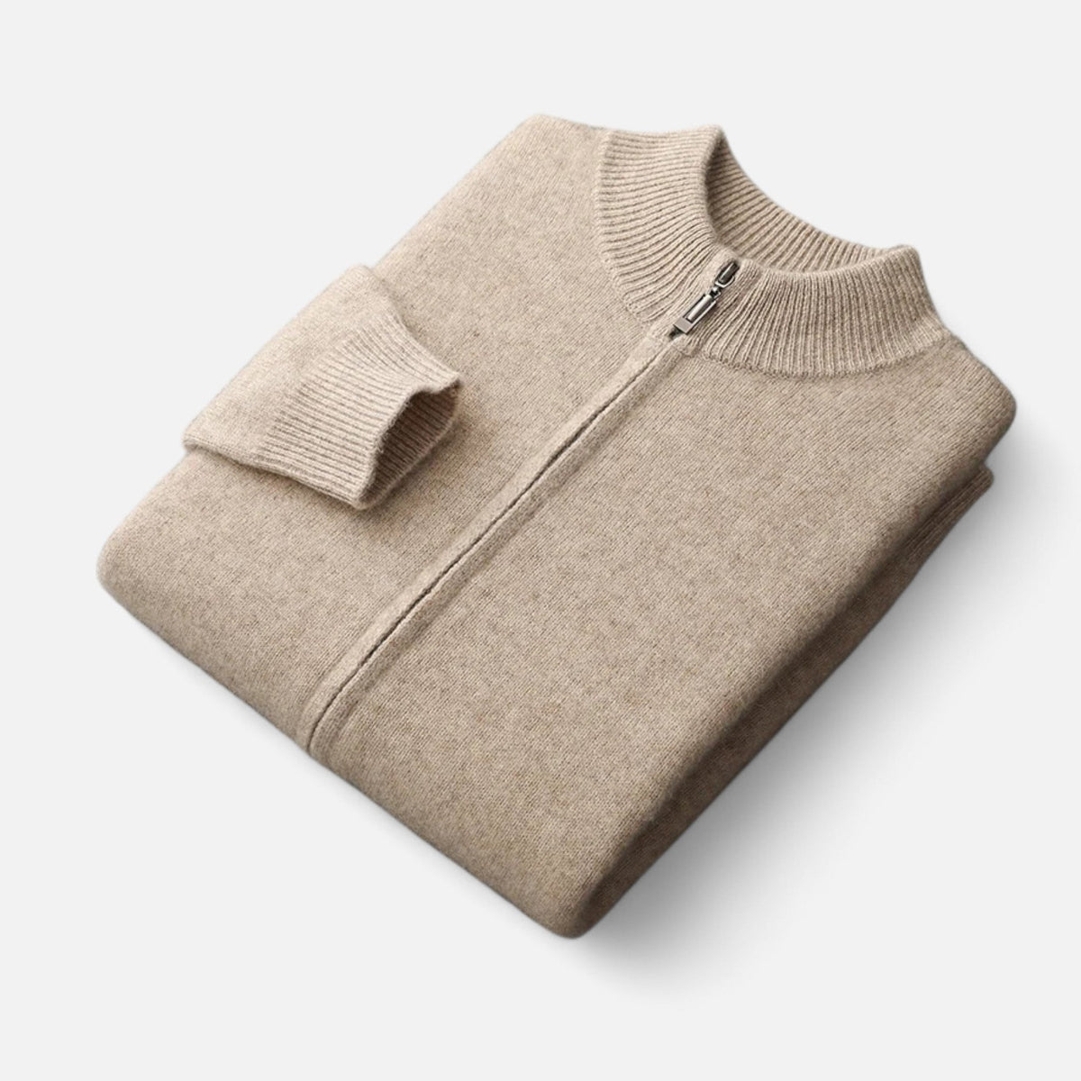 Men's Merino Wool Zip-Up Stand Collar Cardigan