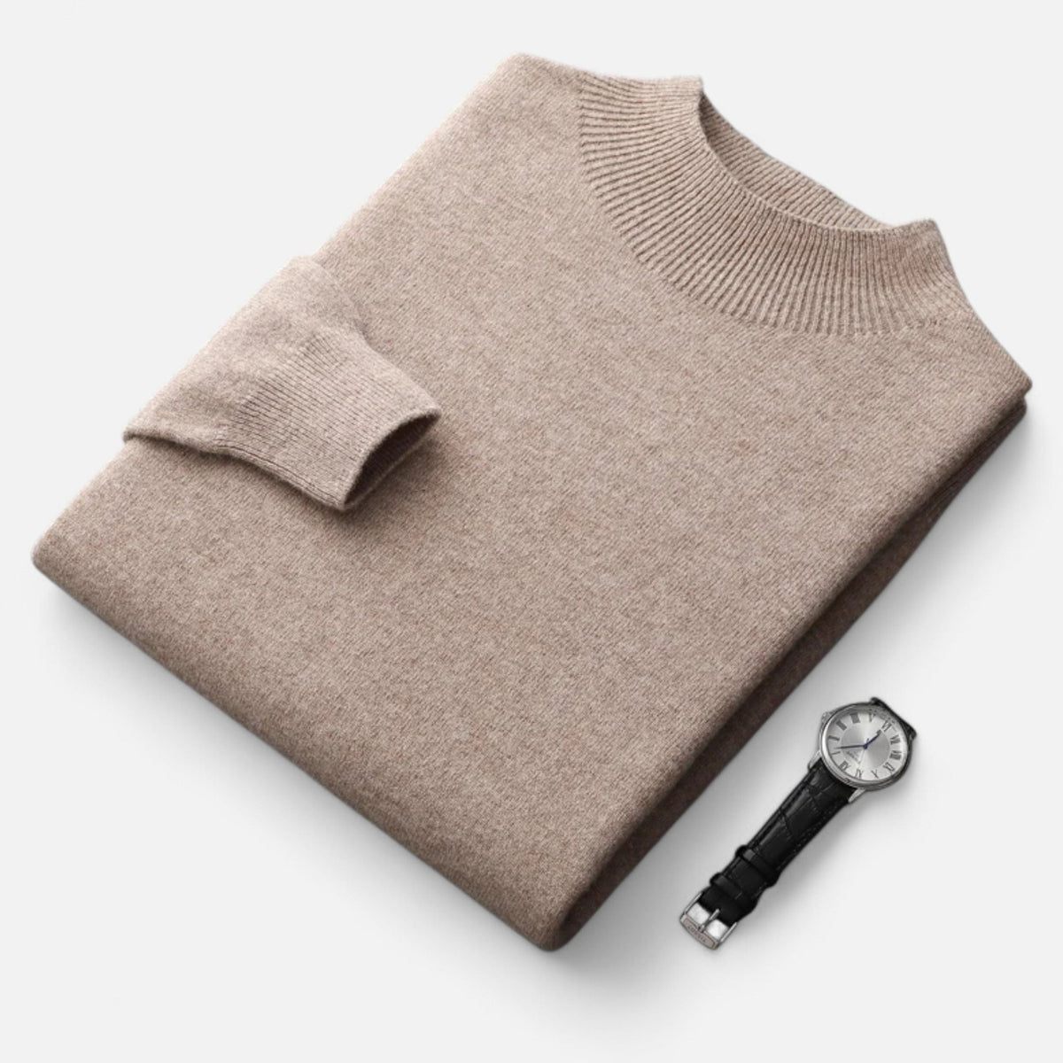 Men's Wool Half-Turtleneck Sweater - Khaki