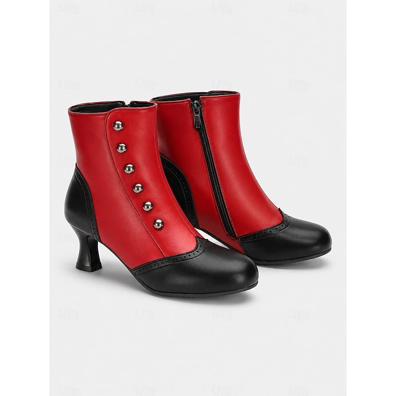 Women's Vintage Two-Tone Button Detail Ankle Boots