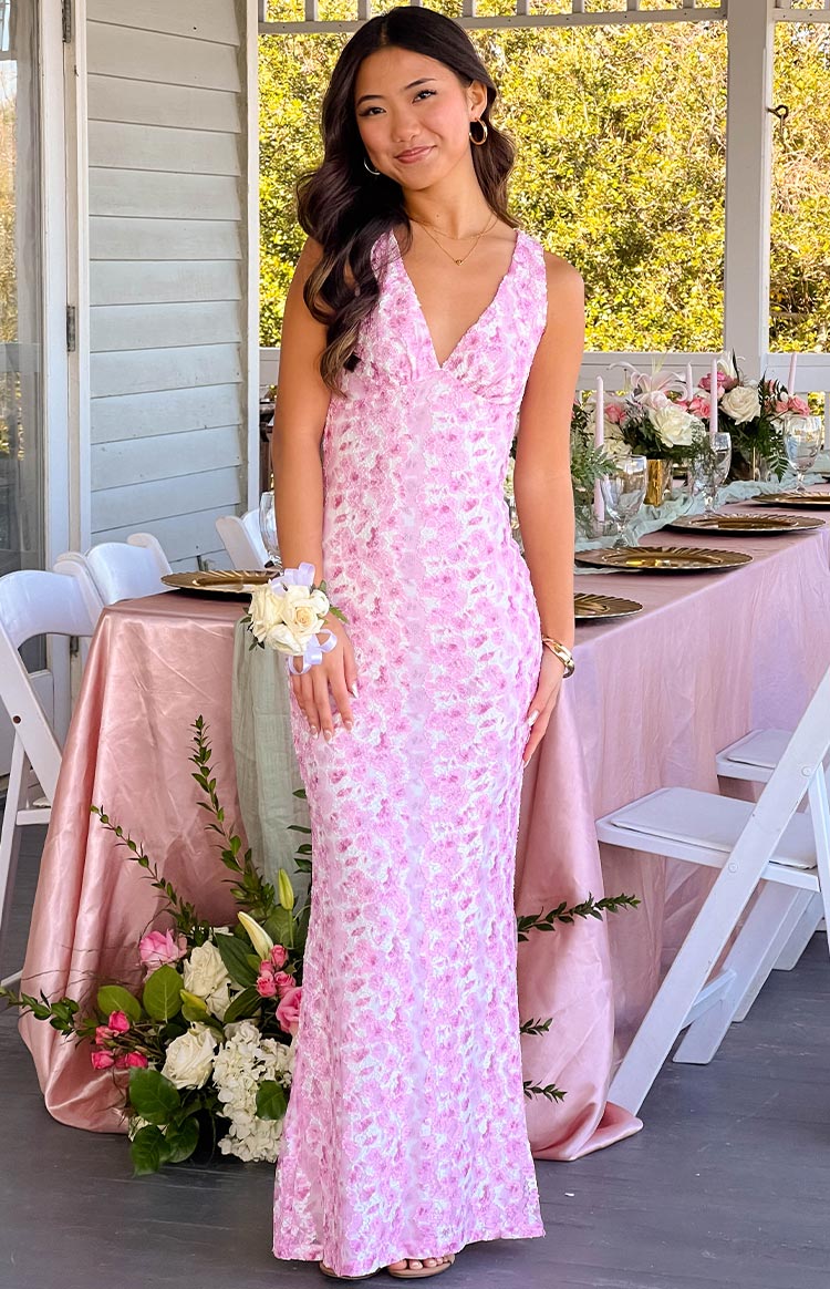 Women's Floral V-Neck Wedding Guest Maxi Dress