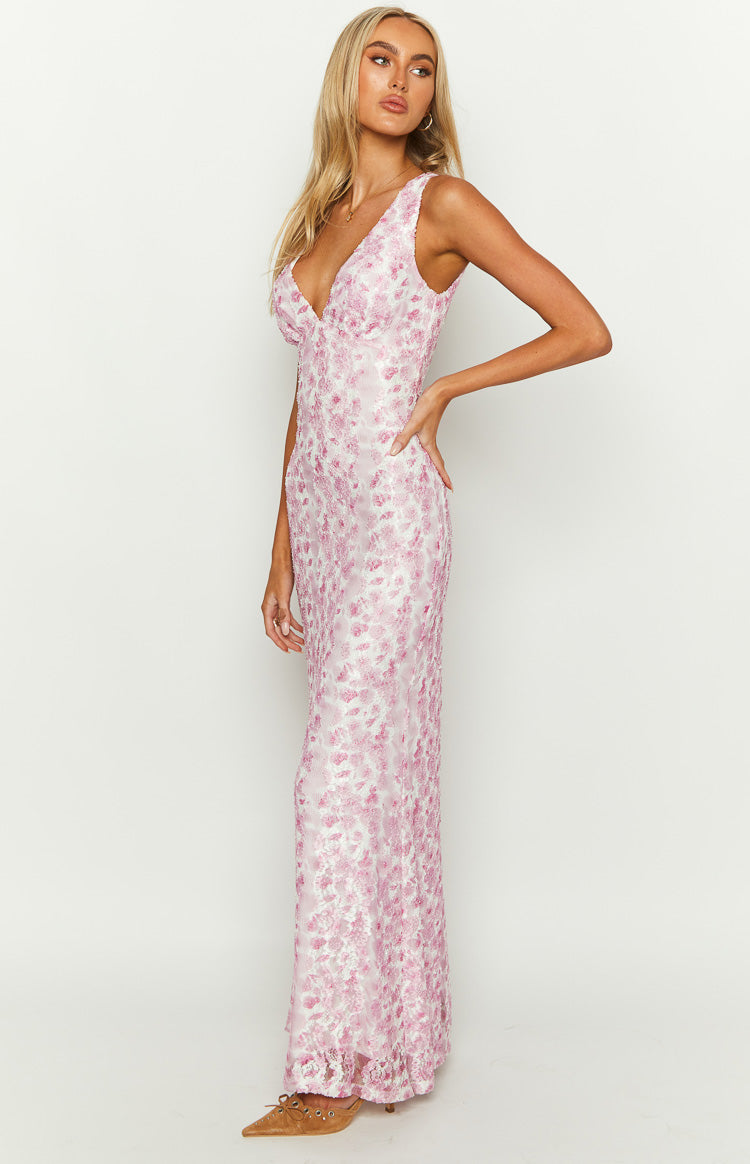 Women's Floral V-Neck Wedding Guest Maxi Dress