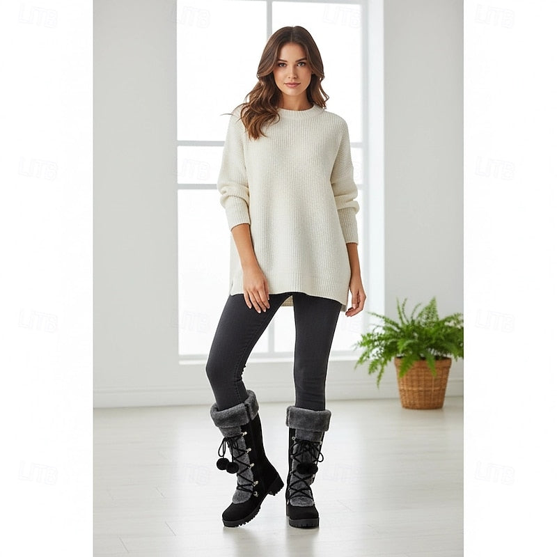 Women's Fur-Trim Lace-Up Mid-Calf Snow Boots
