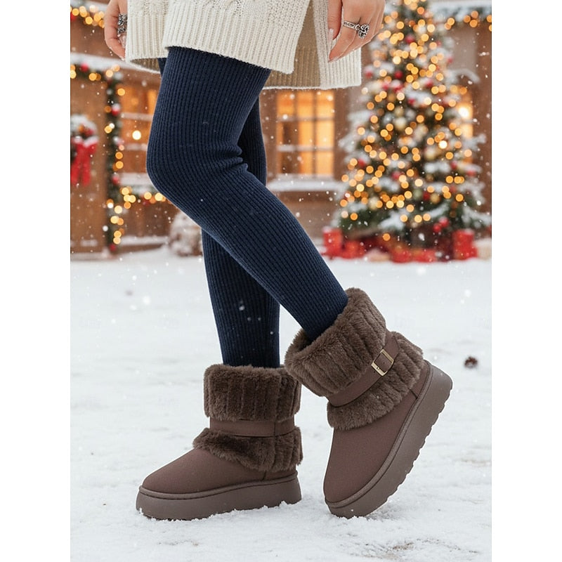Women's Fur-Trimmed Ankle Boots - Beige