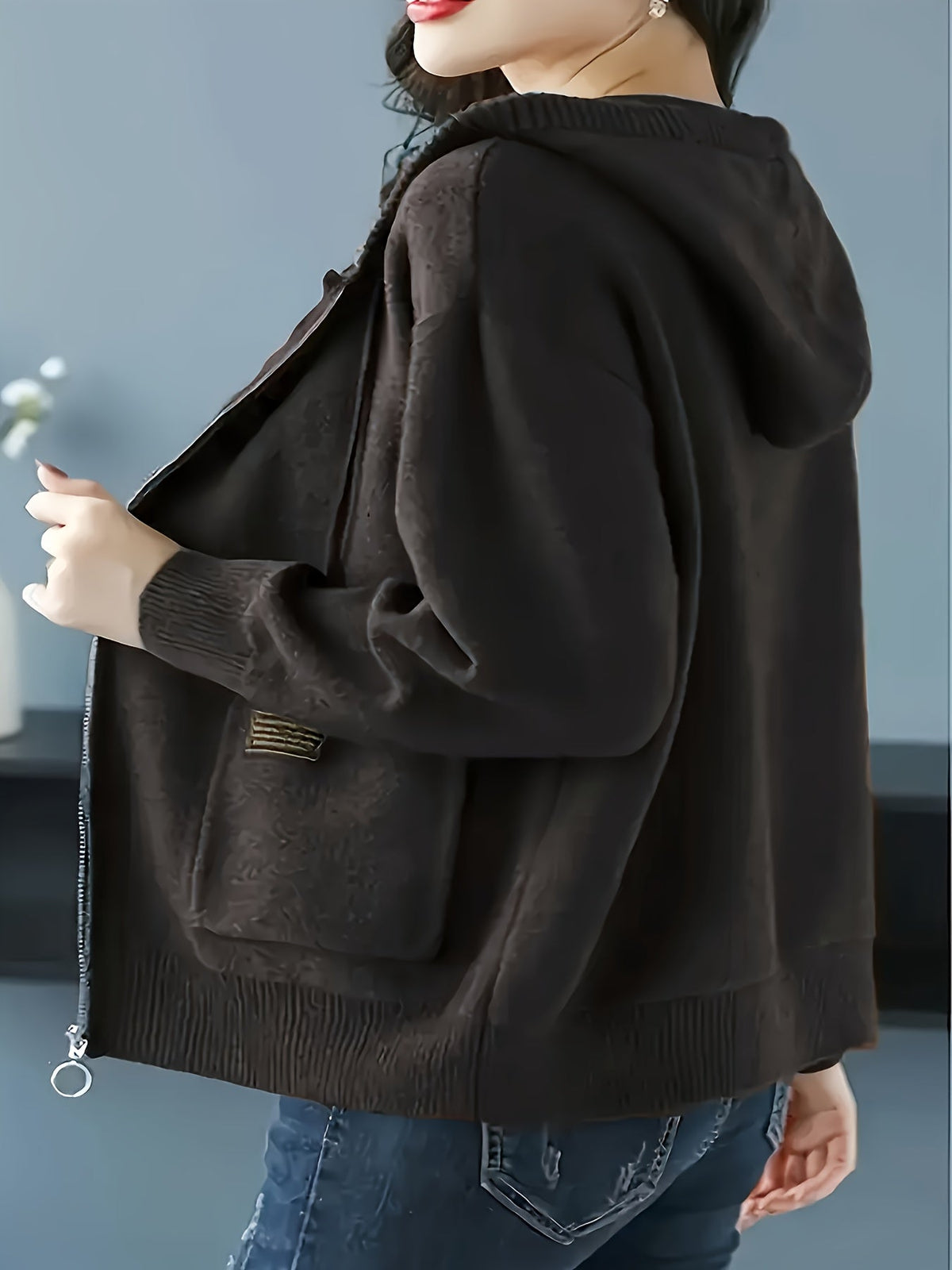 Women's Zip-Up Hooded Cardigan with Pockets