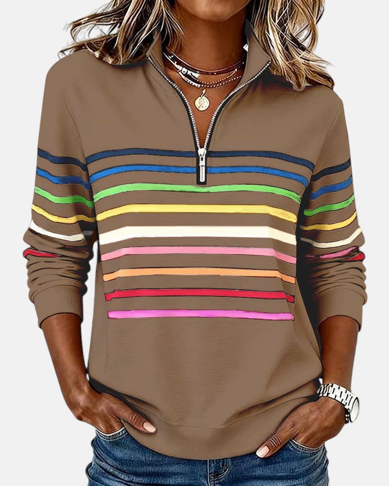 Women's Striped Half-Zip Sweatshirt