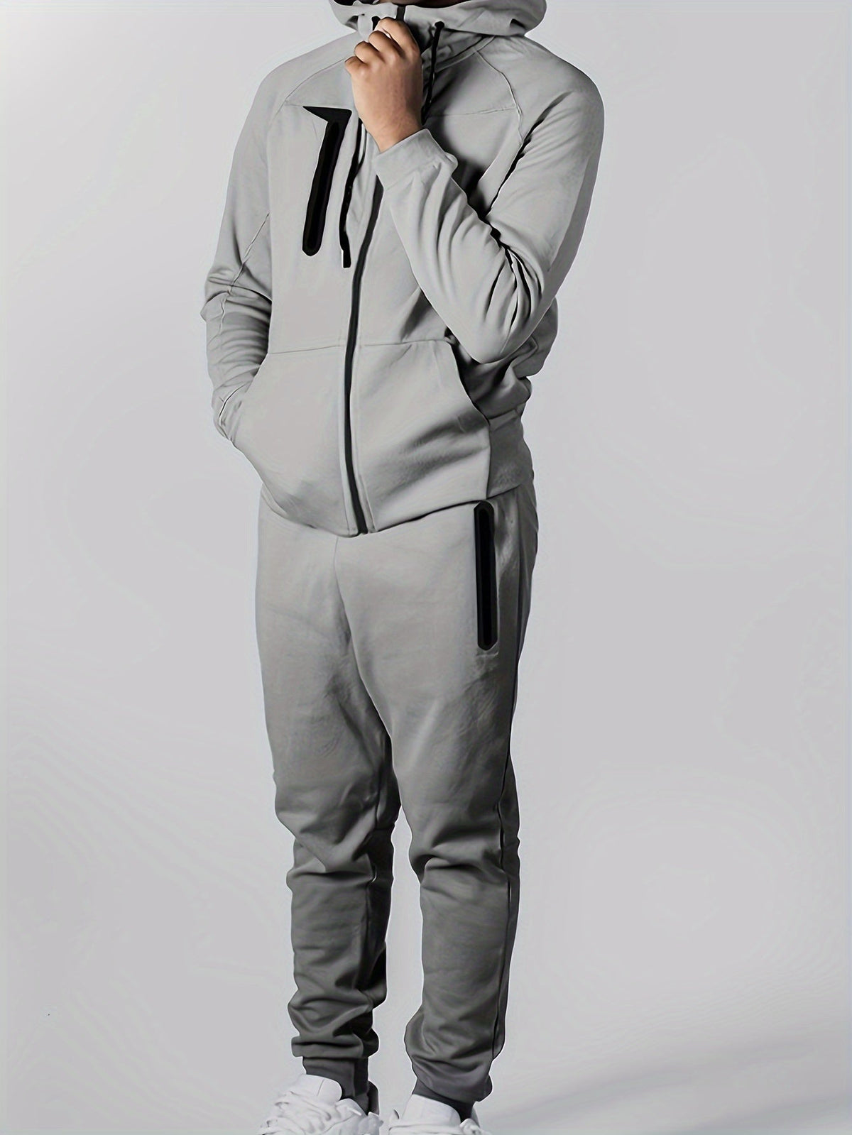 Men's Loose Fit Hooded Tracksuit Two-Piece Set - Gray