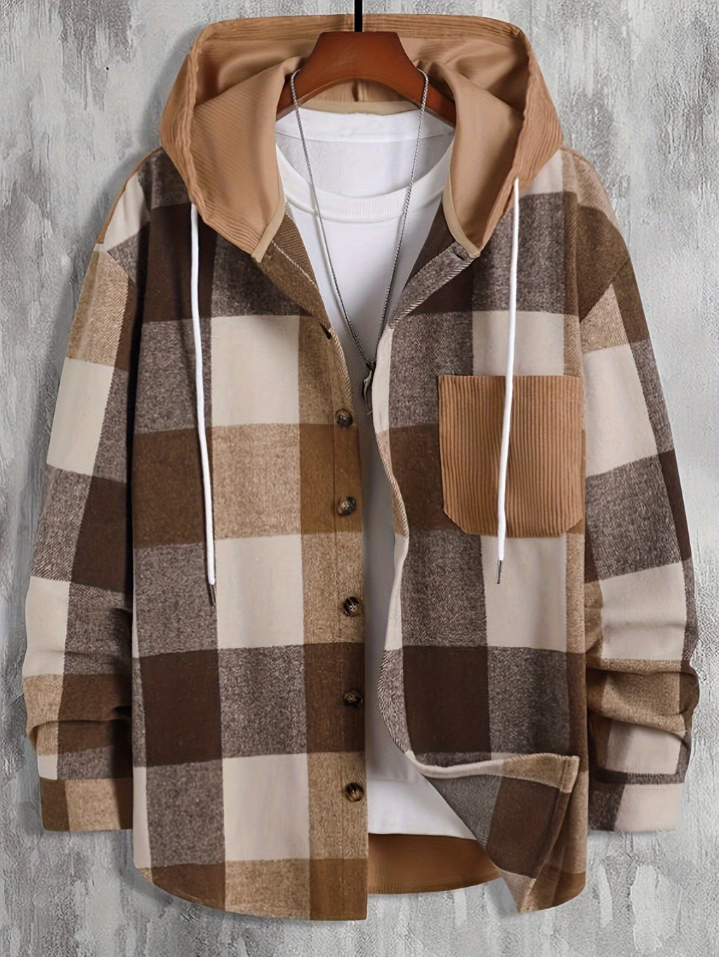 Men's Checked Hooded Overshirt Jacket
