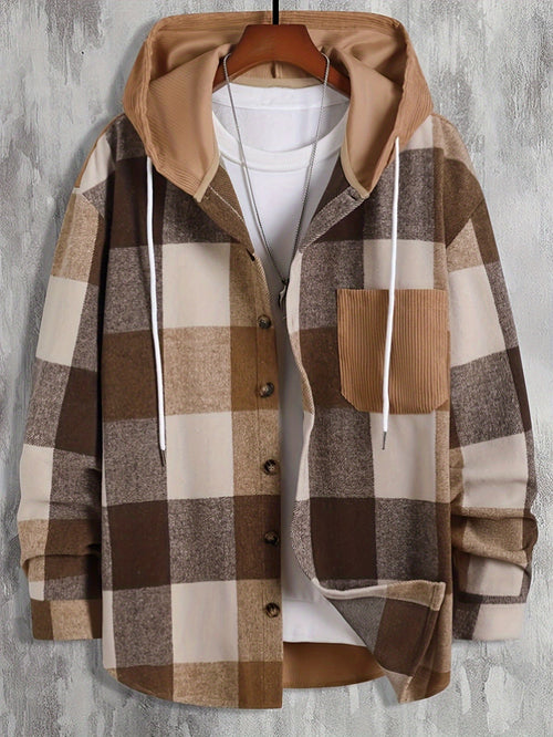 Men's Checked Hooded Overshirt Jacket