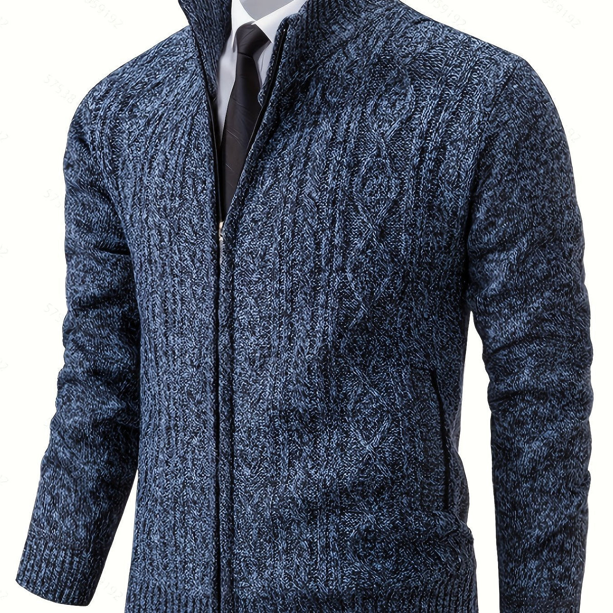 Men's Cable-Knit Stand Collar Full-Zip Cardigan