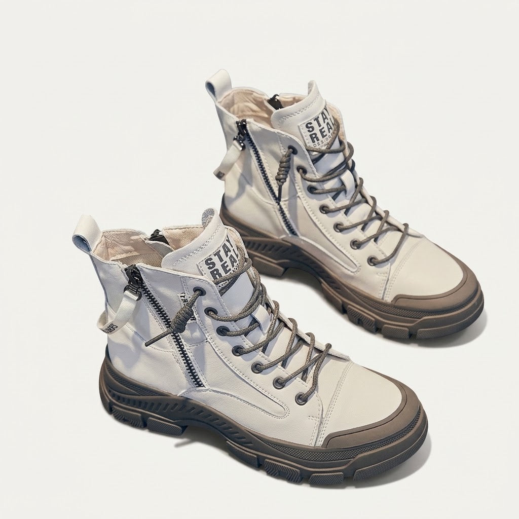 Women's High-Top Side-Zip Sneaker Boots - Taupe