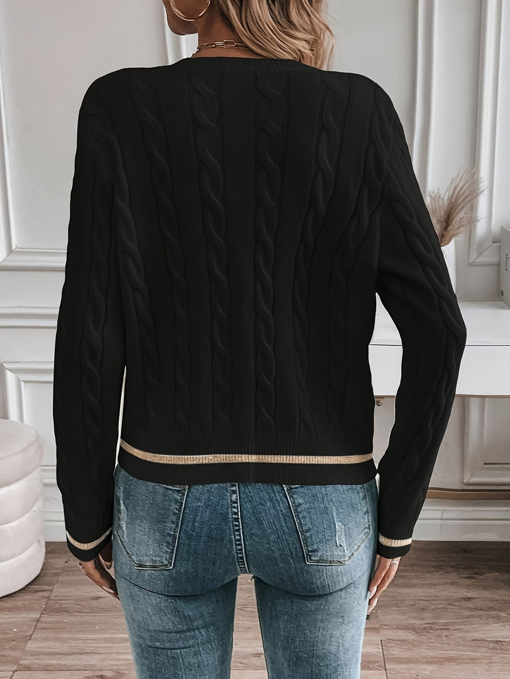 Women's Cable-Knit Cardigan with Gold-Tone Buttons
