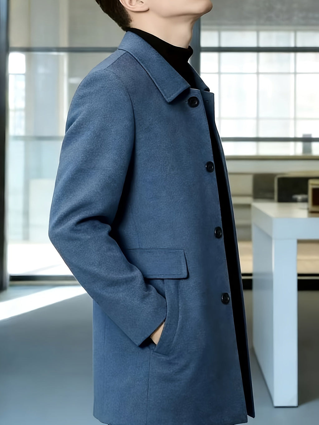 Men's Refined Single-Breasted Overcoat with Side Pockets