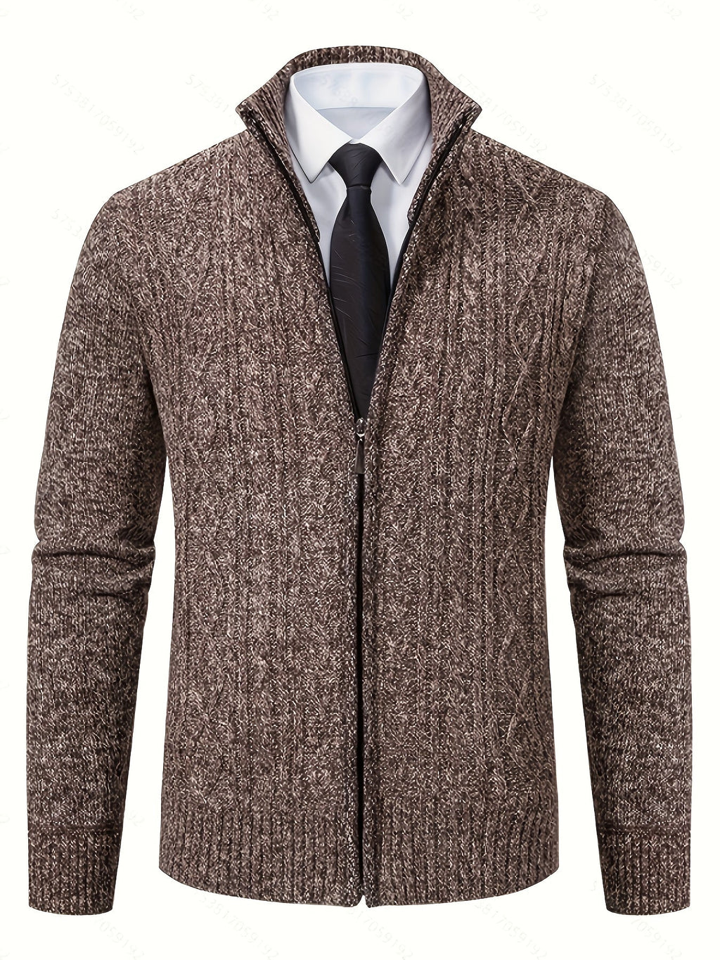 Men's Cable-Knit Stand Collar Full-Zip Cardigan