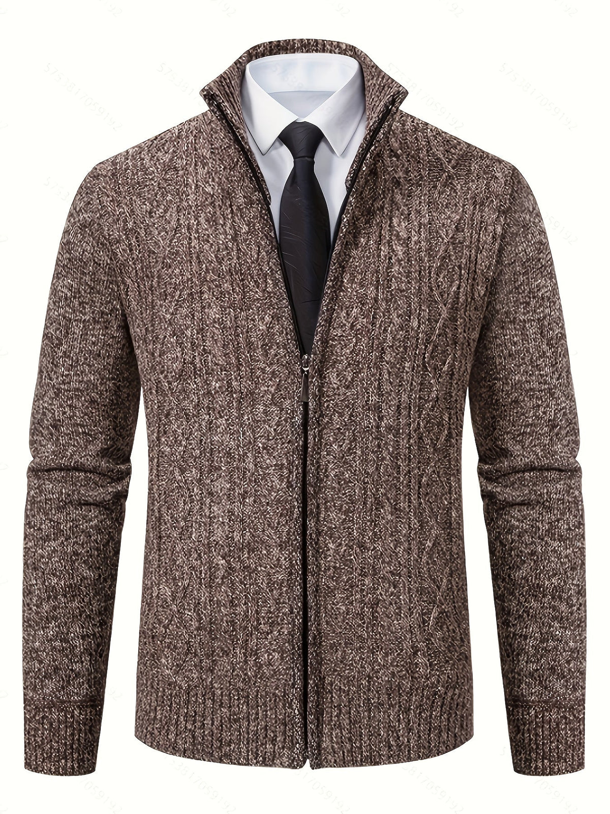Men's Cable-Knit Stand Collar Full-Zip Cardigan