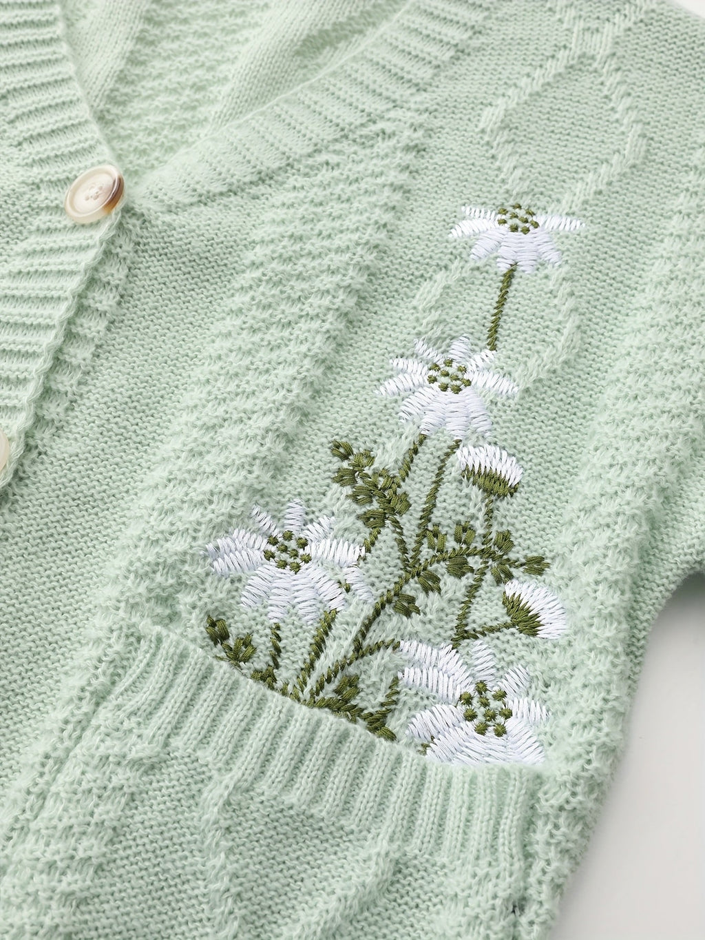 Women's Floral Embroidered V-Neck Button Cardigan with Pockets