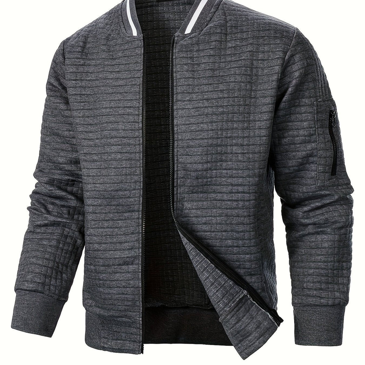 Men's Textured Zip-Up Bomber Jacket