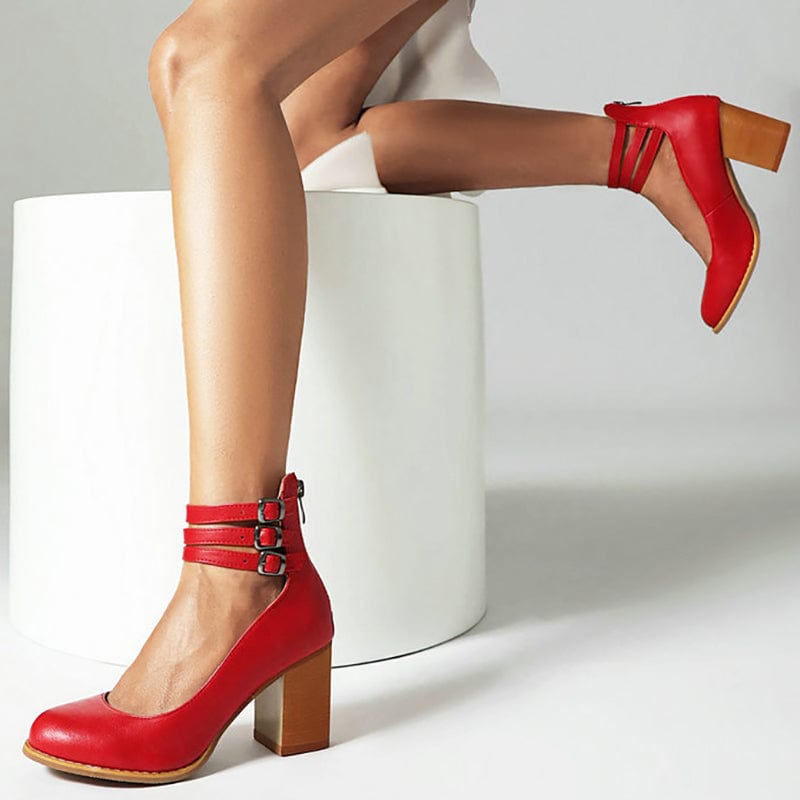 Women's Triple Buckle Block Heel Ankle Boots