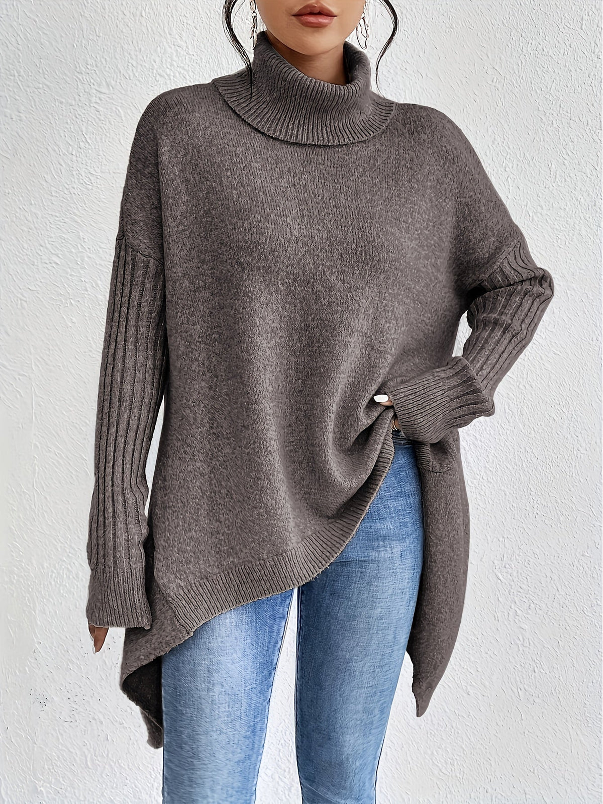 Women's Relaxed Turtleneck Sweater with Longer Hemline