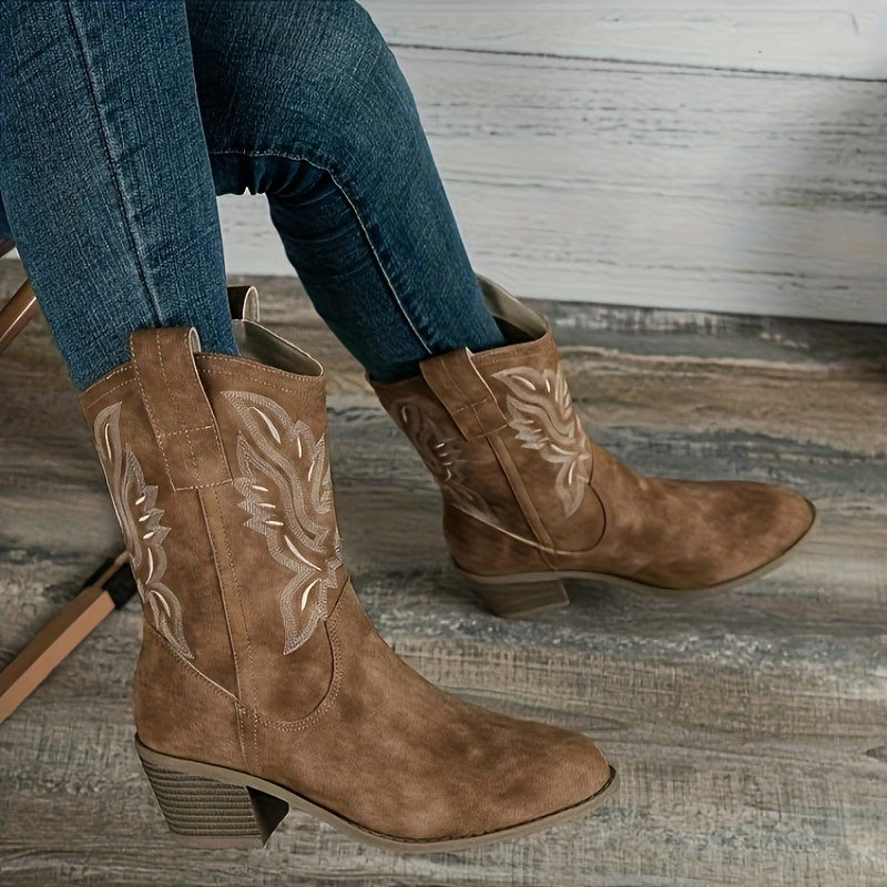 Women's Camel Wide Calf Western Cowboy Boots