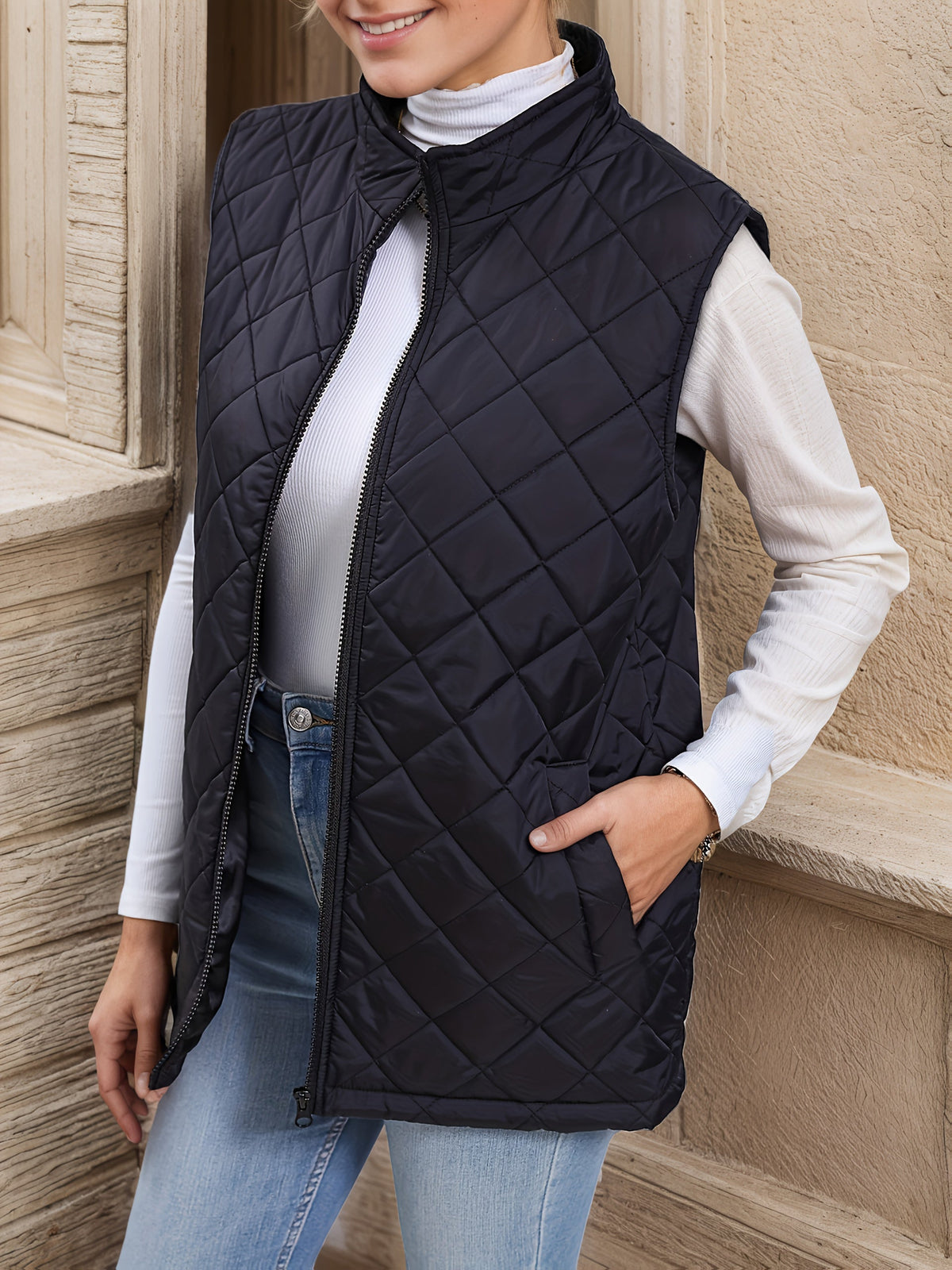 Women's Diamond-Quilted Longline Vest