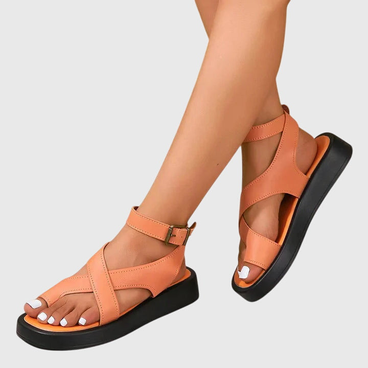 Women's Gladiator Orthopedic Sandals with Adjustable Straps - Orange