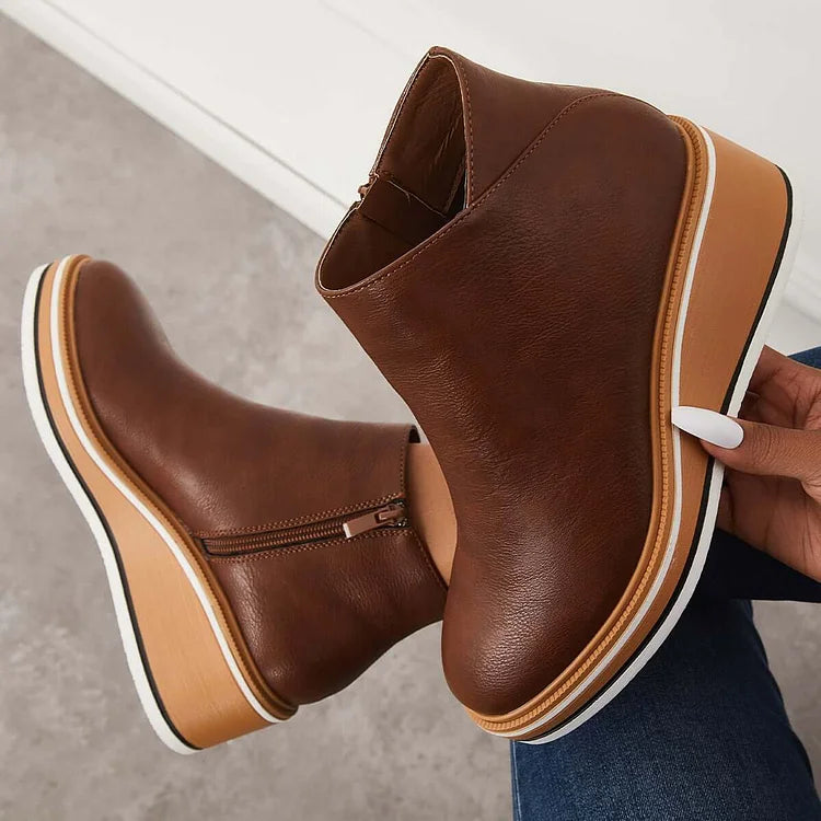Women's Sleek Platform Side-Zip Ankle Boots - Dark Brown