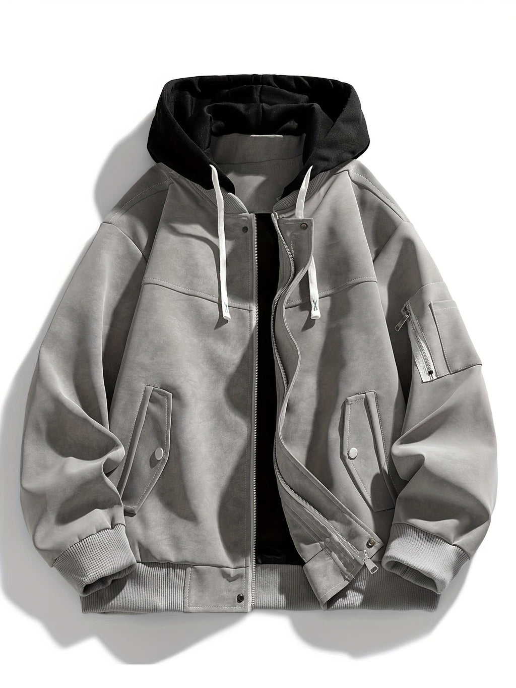 Women's Relaxed Fit Hooded Zip-Up Jacket with Sleeve Pocket
