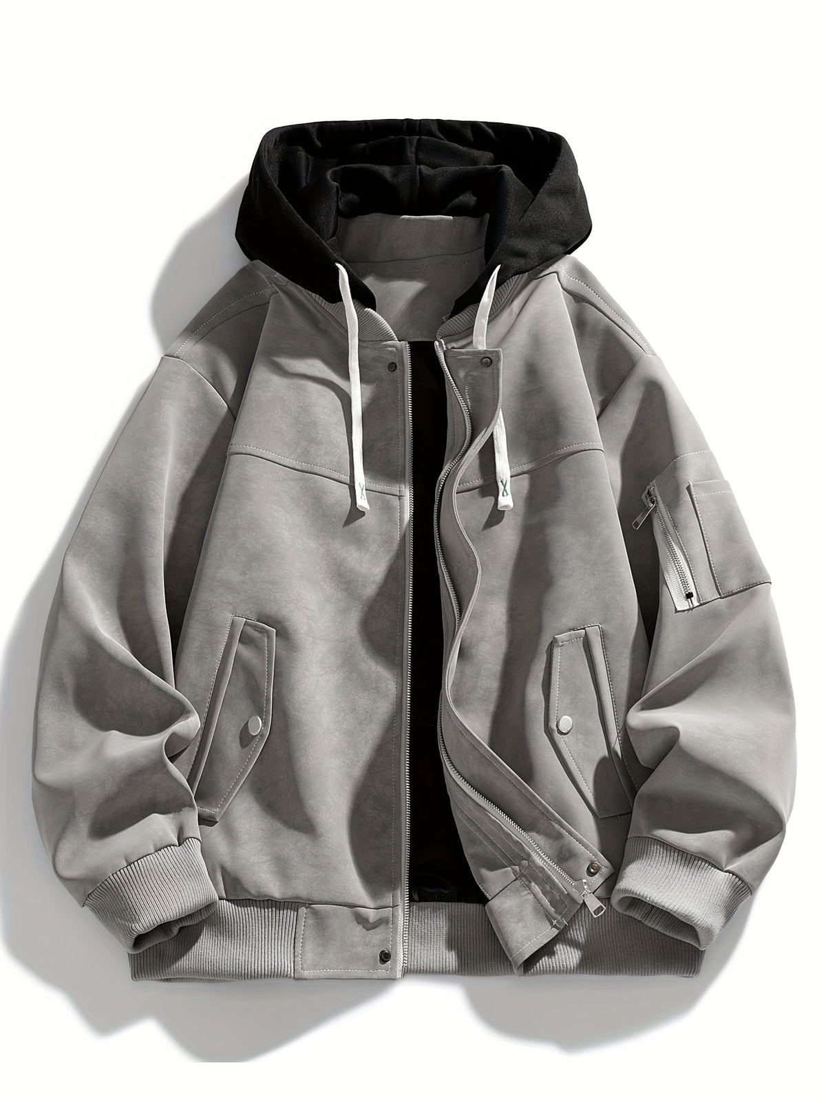 Women's Relaxed Fit Hooded Zip-Up Jacket with Sleeve Pocket